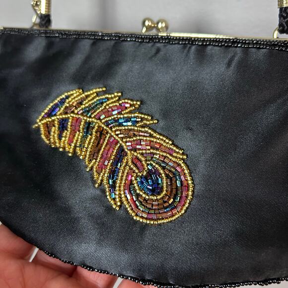 La Regale evening bag beaded peacock feathers colorful sparkle party prom VTG￼￼ - Picture 4 of 8